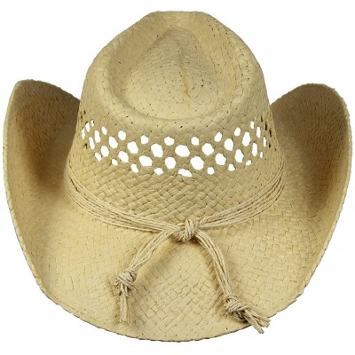 Cowboy Hats Vented Straw Cowboy Hat w/Wood Heart Band -Shapeable Cowgirl Western - Natural - CE18C0RGMEX $24.53