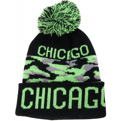 Skullies & Beanies Chicago Adult Size Winter Knit Beanie Hats - Green/Gray Camouflage - CG17YLQ2SMZ $24.73