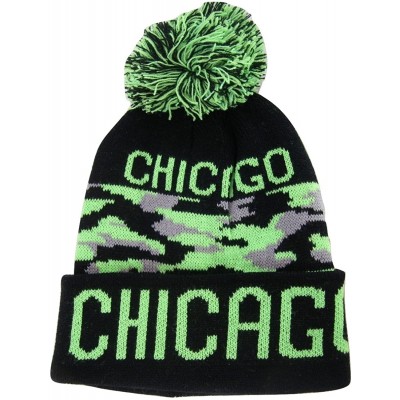 Skullies & Beanies Chicago Adult Size Winter Knit Beanie Hats - Green/Gray Camouflage - CG17YLQ2SMZ $9.78