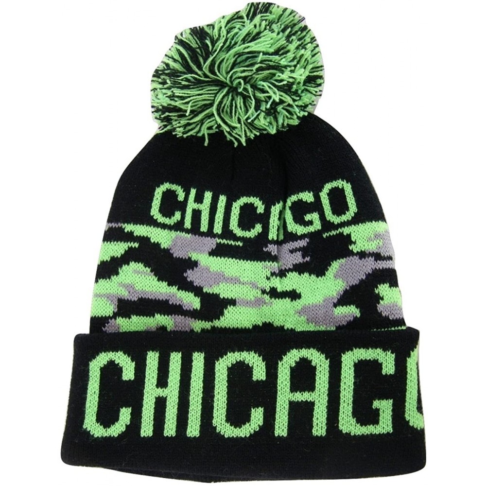 Skullies & Beanies Chicago Adult Size Winter Knit Beanie Hats - Green/Gray Camouflage - CG17YLQ2SMZ $9.78