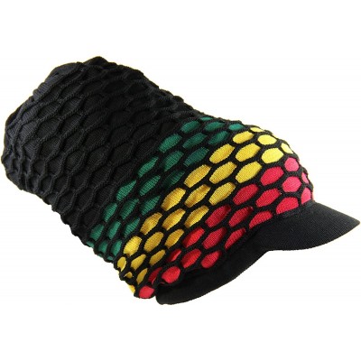 Skullies & Beanies Dreadlock Long Knit 100% Cotton Beanie/Visor Cap - Black/Rasta/Brim - CF18842AEM9 $27.55