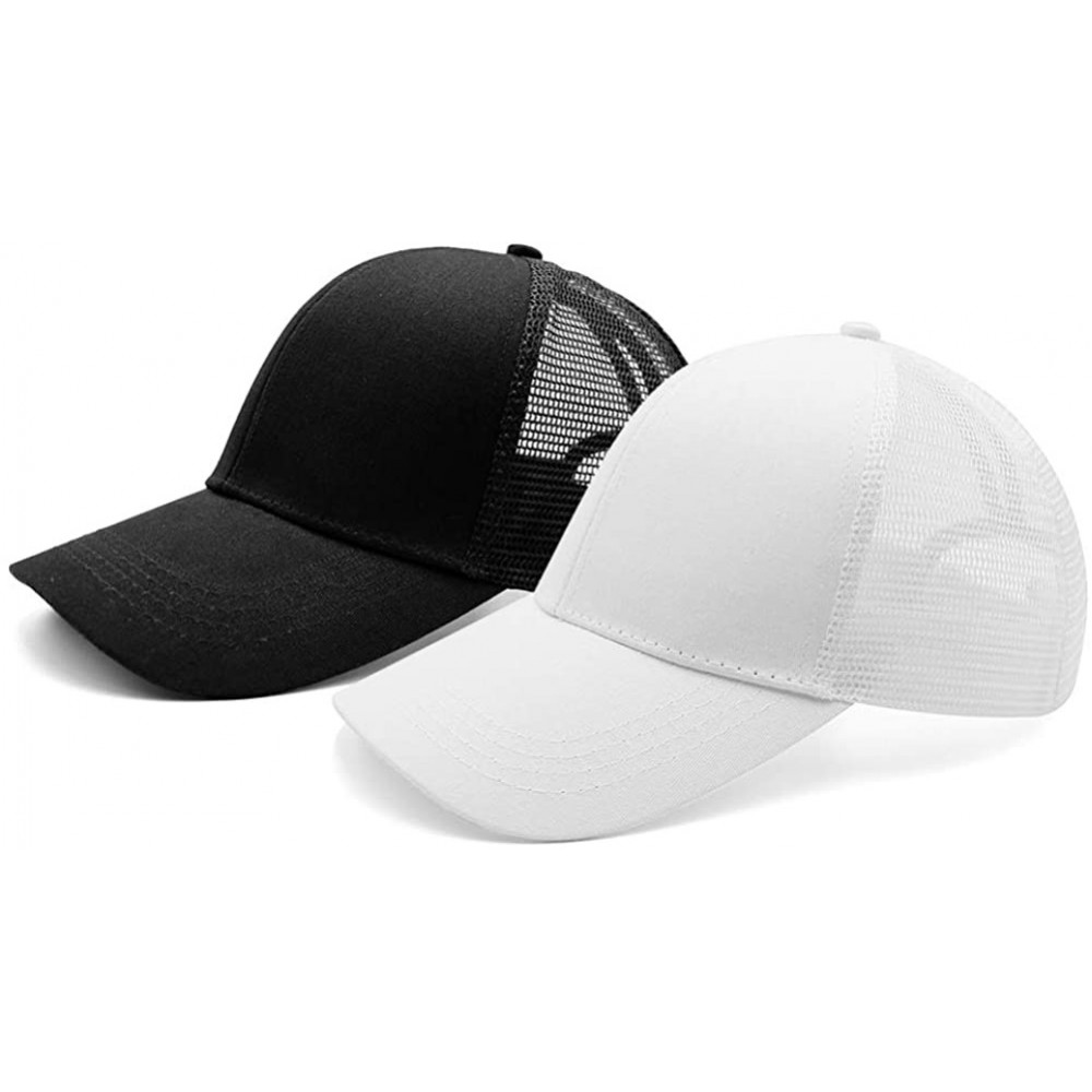 Baseball Caps Ponytail High Buns Ponycaps Baseball Adjustable - 2pcs Mesh Black+mesh White - C418U8NUUZ5 $21.30