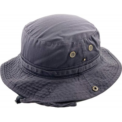 Bucket Hats Unisex Washed Cotton Bucket Hat Summer Outdoor Cap - (2. Boonie With Chin Strap) Dark Gray - CS11M3OIWQH $8.27