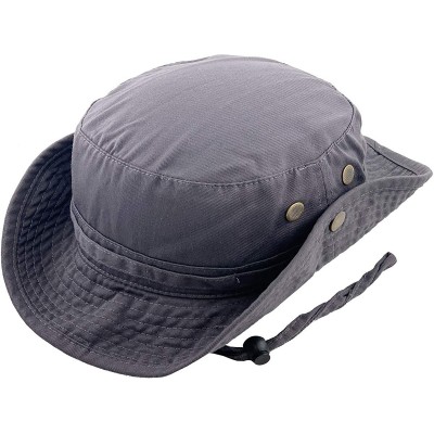 Bucket Hats Unisex Washed Cotton Bucket Hat Summer Outdoor Cap - (2. Boonie With Chin Strap) Dark Gray - CS11M3OIWQH $8.27