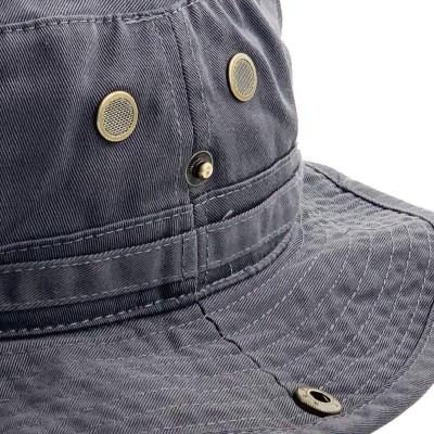 Bucket Hats Unisex Washed Cotton Bucket Hat Summer Outdoor Cap - (2. Boonie With Chin Strap) Dark Gray - CS11M3OIWQH $8.27