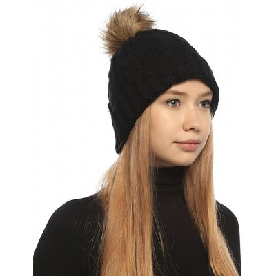 Skullies & Beanies Women Cable Knit Slouchy Thick Winter Hat Beanie Pom Pom 1- 2 and 3 Pack - Black - CJ186SMYLH3 $10.38