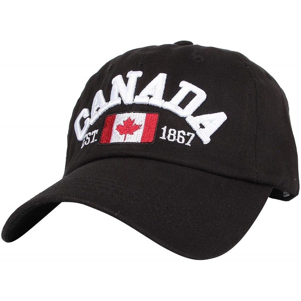 Baseball Caps Cotton Baseball Cap Canada Maple Flag Embroidery LX1382 - Black - CL12J91KSXL $15.87