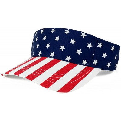 Visors American USA Flags Stars and Stripes Patriotic Twill Cotton Visor - Flag - CX12CUEKNNJ $9.21