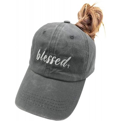 Baseball Caps Blessed Ponytail Hat Messy Bun Vintage Washed Distressed Twill Plain Baseball Cap for Women - Grey - C118Y4C539...