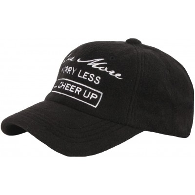 Baseball Caps Cheer Up Lettering Design Leather Strap Wool Ball Cap Baseball Hat Truckers - Black - CB12NDWUJOU $14.13