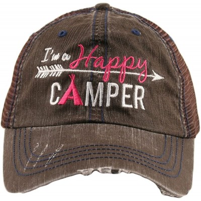 Baseball Caps Happy Camper Women's Trucker Baseball Hat - Trucker Hat for Women - Stylish Cute Ball Cap - Brown - CV127K0CVAF...