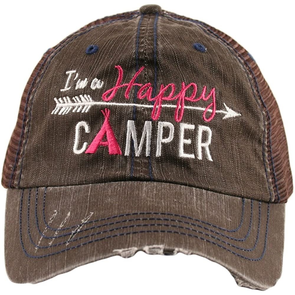 Baseball Caps Happy Camper Women's Trucker Baseball Hat - Trucker Hat for Women - Stylish Cute Ball Cap - Brown - CV127K0CVAF...