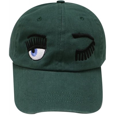 Baseball Caps Wink Face Cotton Baseball Cap - Hunter Green - CC12KUIT347 $12.48