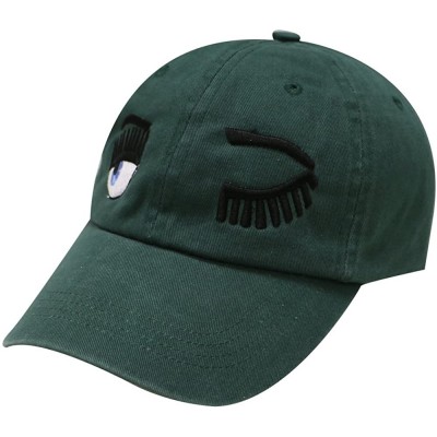 Baseball Caps Wink Face Cotton Baseball Cap - Hunter Green - CC12KUIT347 $12.48