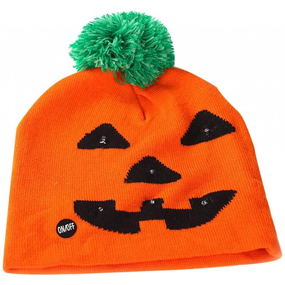 Skullies & Beanies Baby Winter Halloween Hat-Colorful Halloween Pumpkin LED Light-up Knit Hat Beanie Hairball Warm Cap Gifts ...