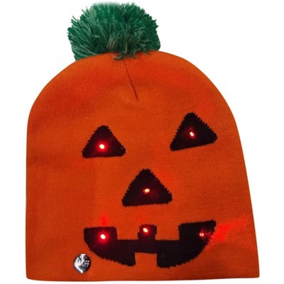 Skullies & Beanies Baby Winter Halloween Hat-Colorful Halloween Pumpkin LED Light-up Knit Hat Beanie Hairball Warm Cap Gifts ...