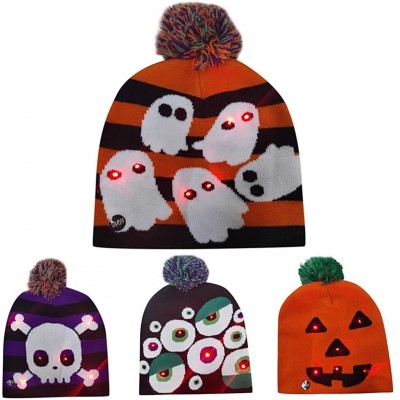 Skullies & Beanies Baby Winter Halloween Hat-Colorful Halloween Pumpkin LED Light-up Knit Hat Beanie Hairball Warm Cap Gifts ...