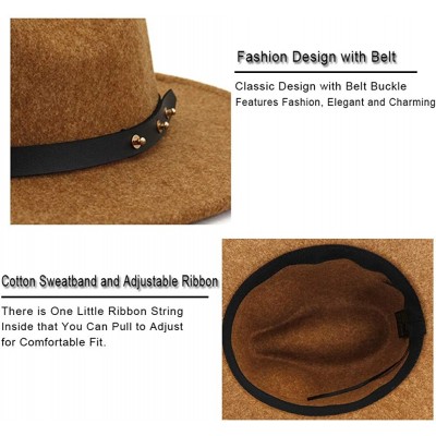Fedoras Classic Wool Fedora Hats Wide Brim Belt Buckle for Women & Men - C New Black Belt-khaki - CM192ART5UK $13.16