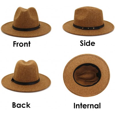 Fedoras Classic Wool Fedora Hats Wide Brim Belt Buckle for Women & Men - C New Black Belt-khaki - CM192ART5UK $13.16