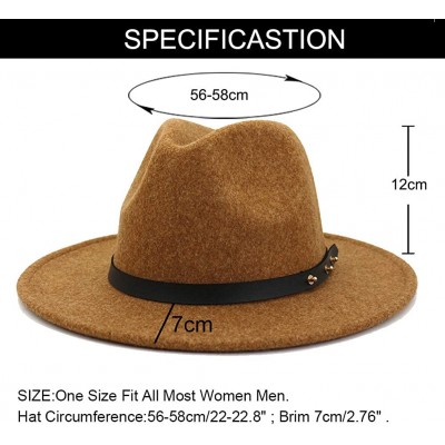 Fedoras Classic Wool Fedora Hats Wide Brim Belt Buckle for Women & Men - C New Black Belt-khaki - CM192ART5UK $13.16