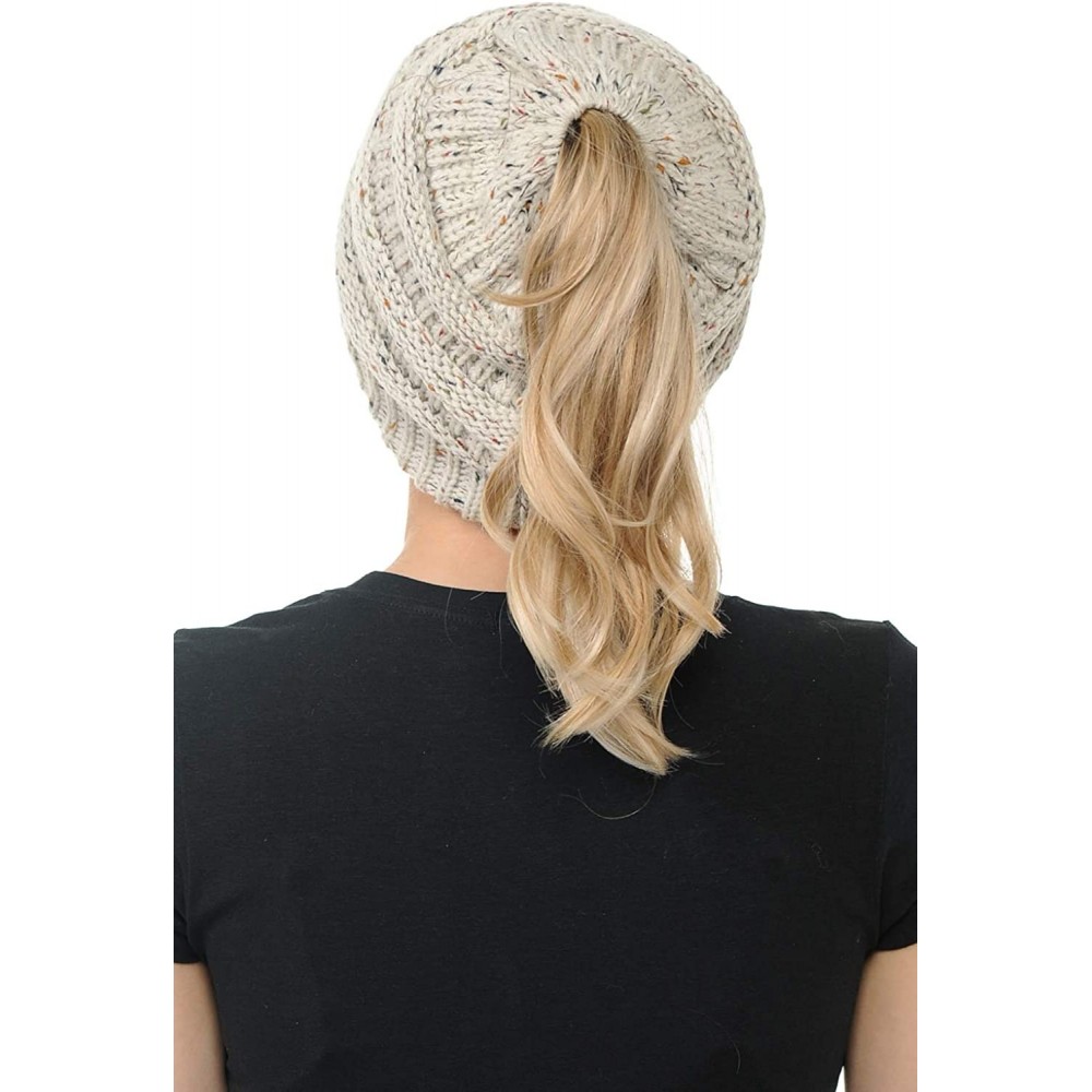 Skullies & Beanies Cable Knit Beanie Messy Bun Ponytail Warm Chunky Hat - Multi 31 - CL18Y6I5Q6D $11.08