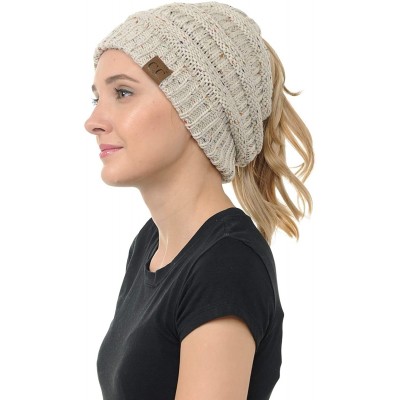 Skullies & Beanies Cable Knit Beanie Messy Bun Ponytail Warm Chunky Hat - Multi 31 - CL18Y6I5Q6D $11.08