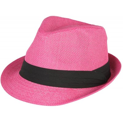 Fedoras Tweed Classic Cuban Style Fedora Fashion Cap Hat- Hot Pink - CB113NBPRPN $11.48