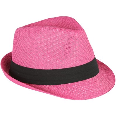 Fedoras Tweed Classic Cuban Style Fedora Fashion Cap Hat- Hot Pink - CB113NBPRPN $11.48