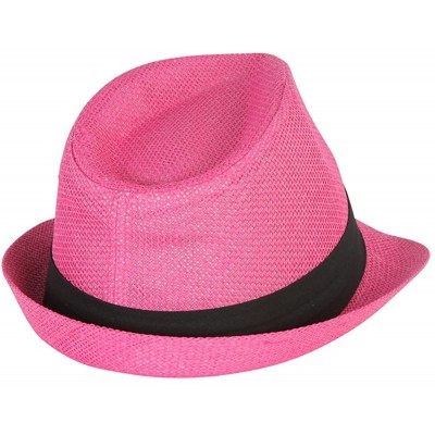 Fedoras Tweed Classic Cuban Style Fedora Fashion Cap Hat- Hot Pink - CB113NBPRPN $11.48