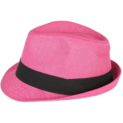 Fedoras Tweed Classic Cuban Style Fedora Fashion Cap Hat- Hot Pink - CB113NBPRPN $11.48