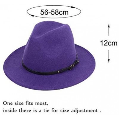Fedoras Women Lady Vintage Retro Wide Brim Wool Fedora Hat Panama Cap with Belt Buckle - Purple - CT18A72Z6Z9 $16.58