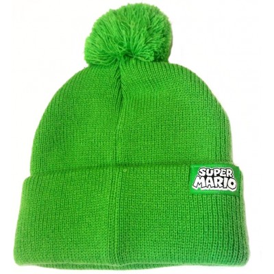 Skullies & Beanies Super Mario Bros Luigi Pom Pom Knit Hat Beanie Green - CG18AO8LE5G $9.32