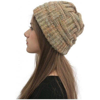 Skullies & Beanies New Women Keep Warm Winter Casual Knitted Hat Wool Hemming Hat Ski Hat - Khaki4 - C41932MO8K6 $9.04