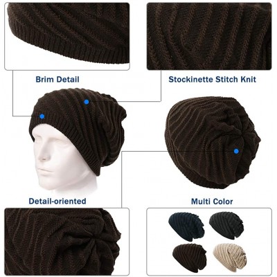 Newsboy Caps Unisex Knit Beanie Visor Cap Winter Hat Fleece Neck Scarf Set Ski Face Mask 55-61cm - 1044-brown - C218LL3E53M $...