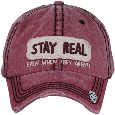 Baseball Caps Unisex Vintage Distressed Patched Phrase Adjustable Baseball Dad Cap - Stay Real- Burgundy - CS186AKH0GM $14.47