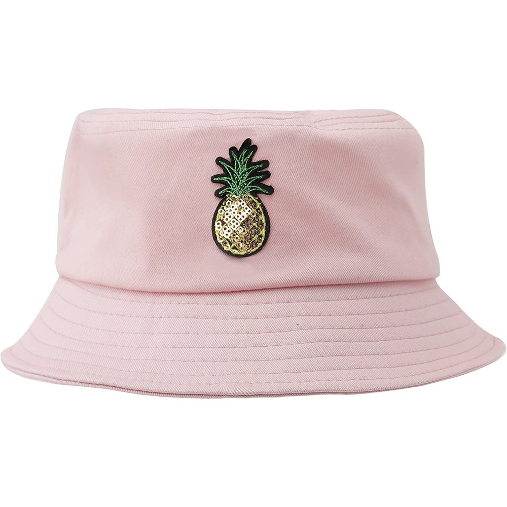 Bucket Hats Unisex Fashion Embroidered Bucket Hat Summer Fisherman Cap for Men Women - Pineapple Pink - C318GDL53N9 $14.78