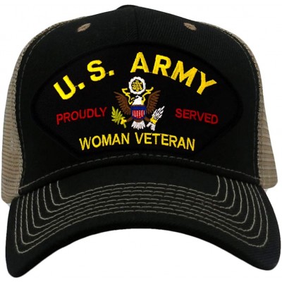 Baseball Caps US Army - Woman Veteran Hat/Ballcap Adjustable One Size Fits Most - Mesh-back Black & Tan - CQ18N80ZU04 $27.94