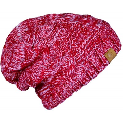Skullies & Beanies Unisex Warm Chunky Soft Stretch Cable Knit Beanie Cap Hat (Black/Melage Red 102-2pk) - C012NYJ5J5H $11.81