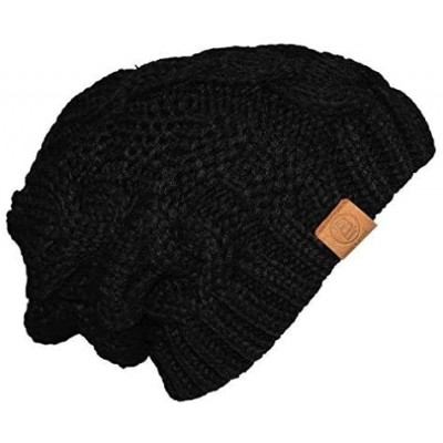 Skullies & Beanies Unisex Warm Chunky Soft Stretch Cable Knit Beanie Cap Hat (Black/Melage Red 102-2pk) - C012NYJ5J5H $11.81