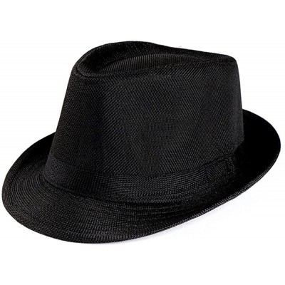Sun Hats 2019 Unisex Trilby Caps Gangster Cap Beach Sun Straw Hat Band Sunhat Solid Color Relaxed Adjustable - Black - CF18QM...