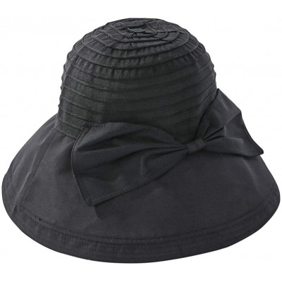 Sun Hats Women Beach Sun Hat Wide Wired Brim Summer UV Protection UPF Packable Bow Strap - Black - C5196NRQ849 $14.37