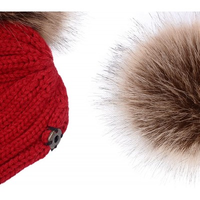 Skullies & Beanies Winter Knit Beanie Hat Warm Wool Hat with Double Removable Pom Pom - Black - CX187CCLNA9 $14.04