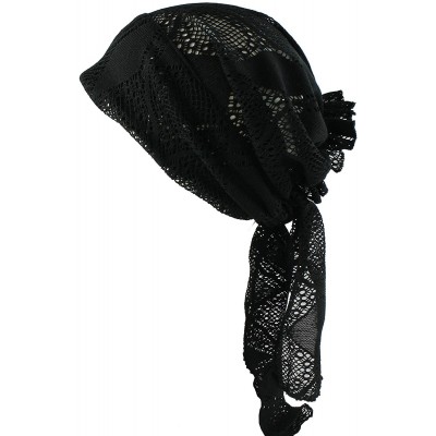 Skullies & Beanies Lace Cotton Head Scarf Chemo Head Cap Women Cancer Patients Hat - Black - CU12J3R017J $17.57