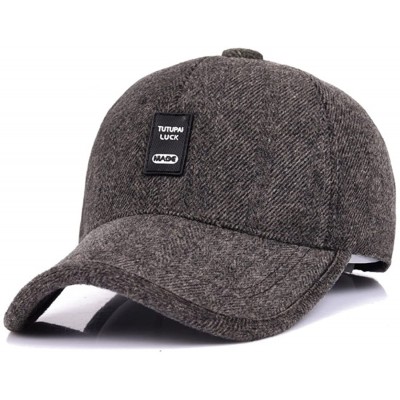 Baseball Caps Men's Winter Warm Wool Tweed Peaked Baseball Caps Hat with Fold Earmuffs Warmer - Gentleman Coffee - CR12O1B398...