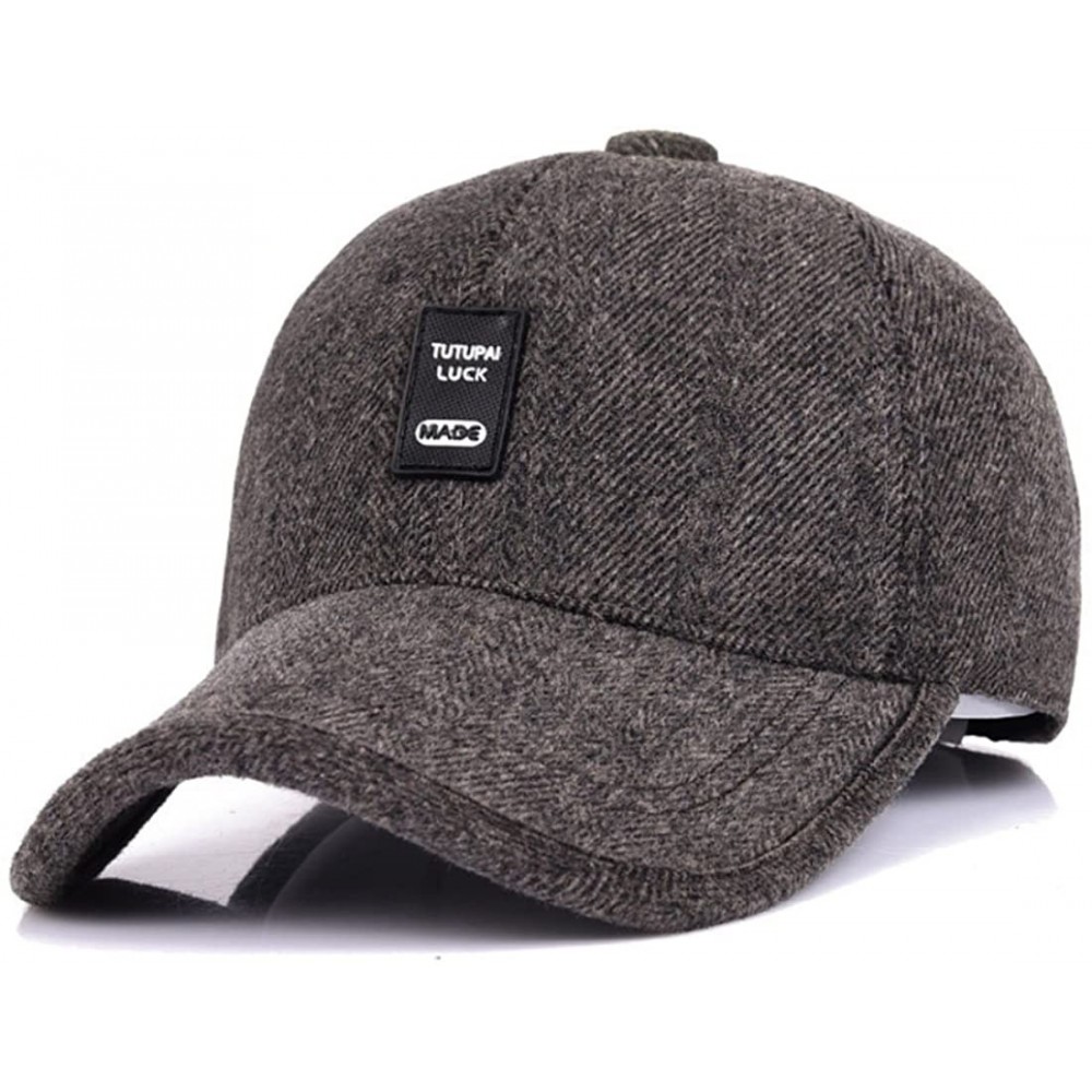 Baseball Caps Men's Winter Warm Wool Tweed Peaked Baseball Caps Hat with Fold Earmuffs Warmer - Gentleman Coffee - CR12O1B398...