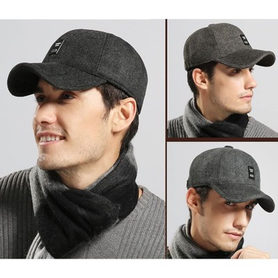 Baseball Caps Men's Winter Warm Wool Tweed Peaked Baseball Caps Hat with Fold Earmuffs Warmer - Gentleman Coffee - CR12O1B398...