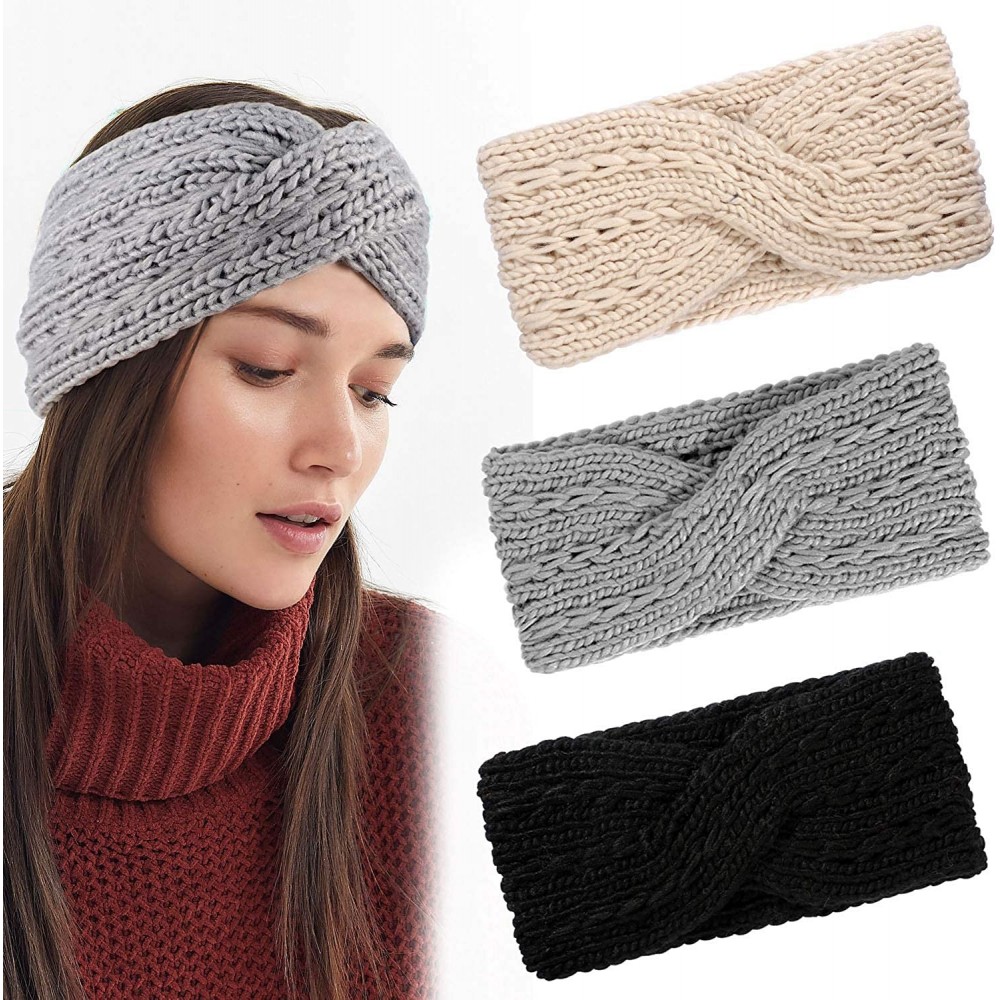 Cold Weather Headbands Knitted Headbands Winter Warm Ear Warmers Chunky Twist Crochet Head Wraps for Women - CB18Y2IZKD4 $8.15
