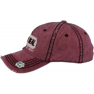 Baseball Caps Unisex Vintage Distressed Patched Phrase Adjustable Baseball Dad Cap - Stay Real- Burgundy - CS186AKH0GM $14.47