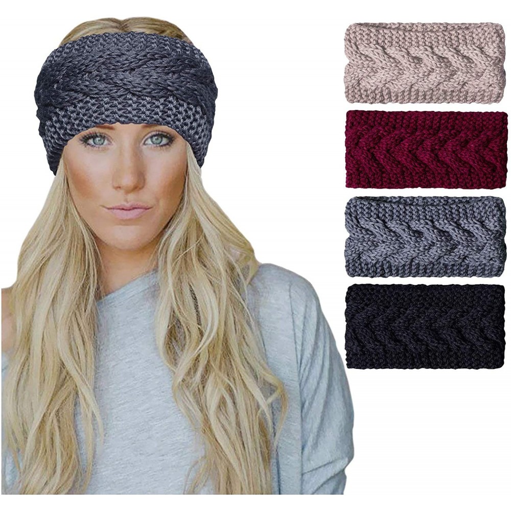 Cold Weather Headbands 4 Pcs Warm Winter Headband for Women Cable Crochet Turban Ear Warmer Headband Gifts - 03-4 Pack Winter...