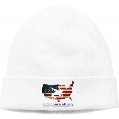 Skullies & Beanies Fashion Woolen Cap for Mens and Womens- USA Wrestling Beanie Hat - White - CS18NO0K49W $12.78